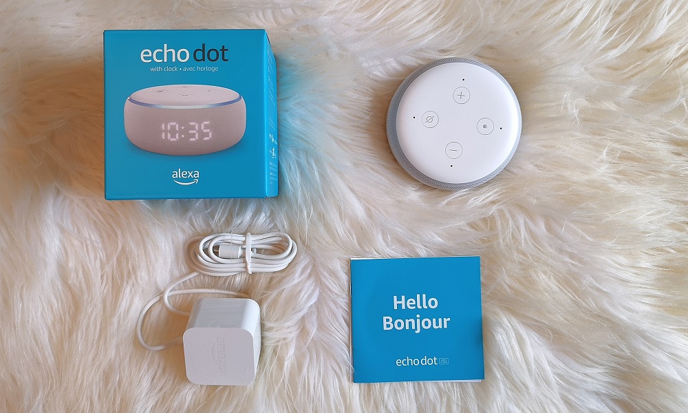 contenu boite Echo Dot Alexa horloge Amazon