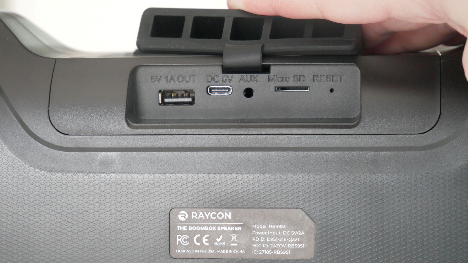 Image of connections on The Boombox Speaker by Raycon
