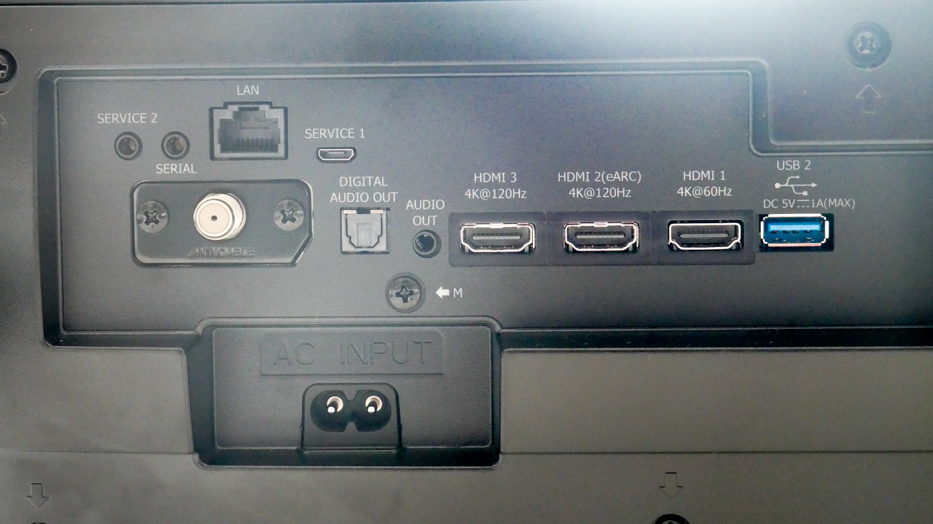 Image of connection behind the 4K Hisense 100L9G laser projector