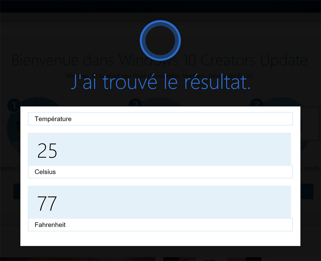 Windows 10 mise à jour des créateurs Cortana