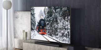 Samsung avec téléviseur et barre de son image de neige