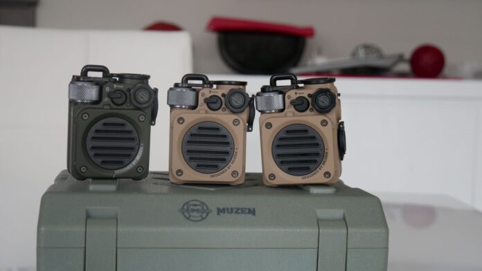 Image of Muzen Wild Mini speaker on boxes