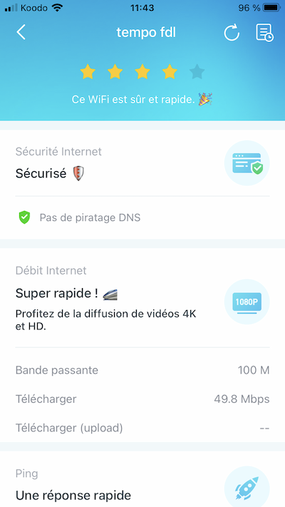L'appli Deco permet de surveiller la performance (plus qu'intéressante) du réseau.
