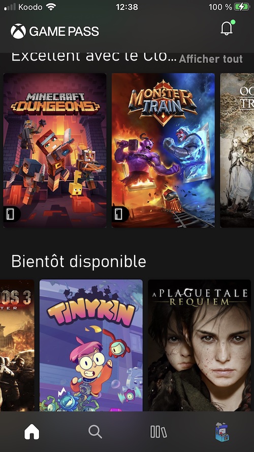 Appli Xbox Game Pass sur iOS