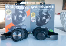 Image of Steelseries Artics Nova Pro headset on table with boxes