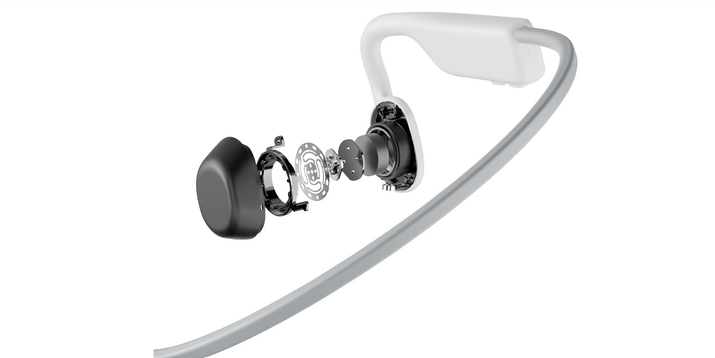 oreillette technologie conduction osseuse couleur blanc