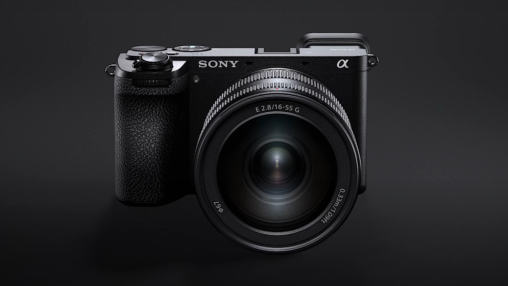 Image of Sony Alpha 6700 Camera on black background with lens