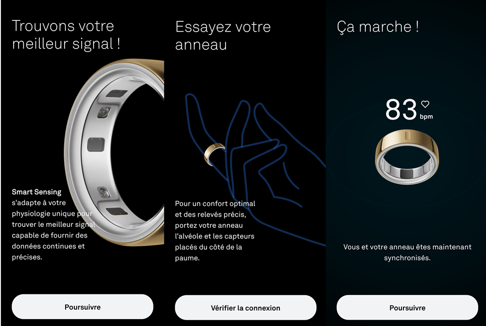 Configuration de l'anneau Oura ring 4 captures d'écrans