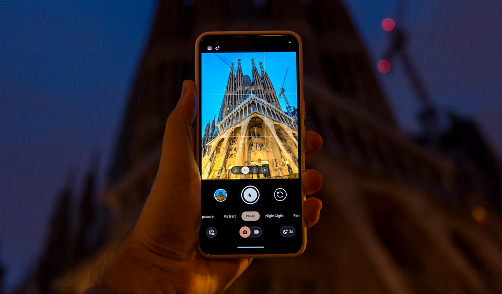 Taking low-light photo with Google Pixel 8 Pro.