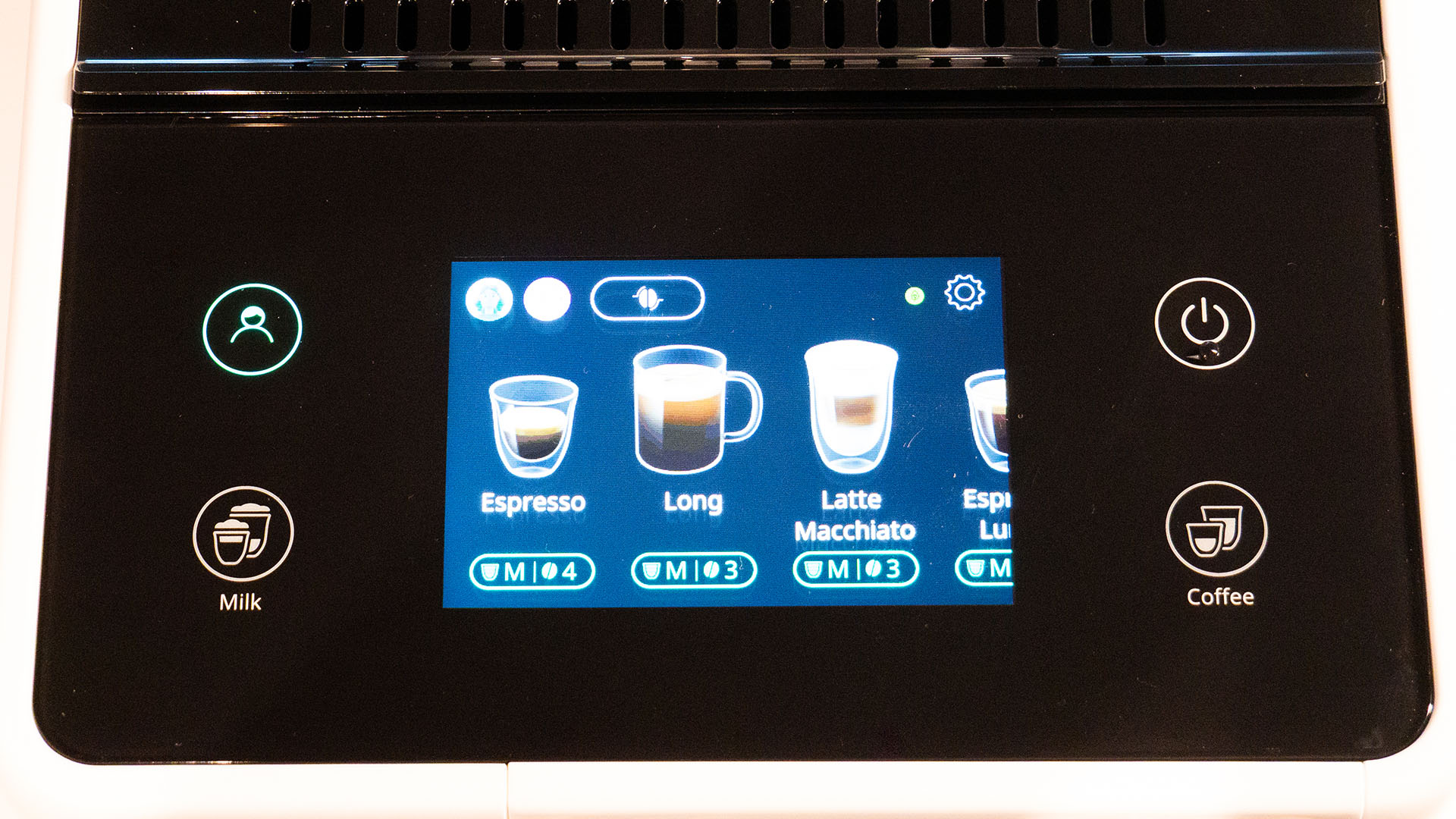 Image de l'interface principal de la machine à espresso automatique Rivelia de De'Longhi