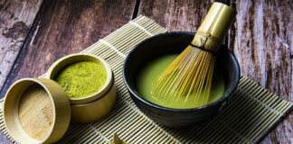 matcha powder, matcha whisk (chasen) and bowl (chawan)