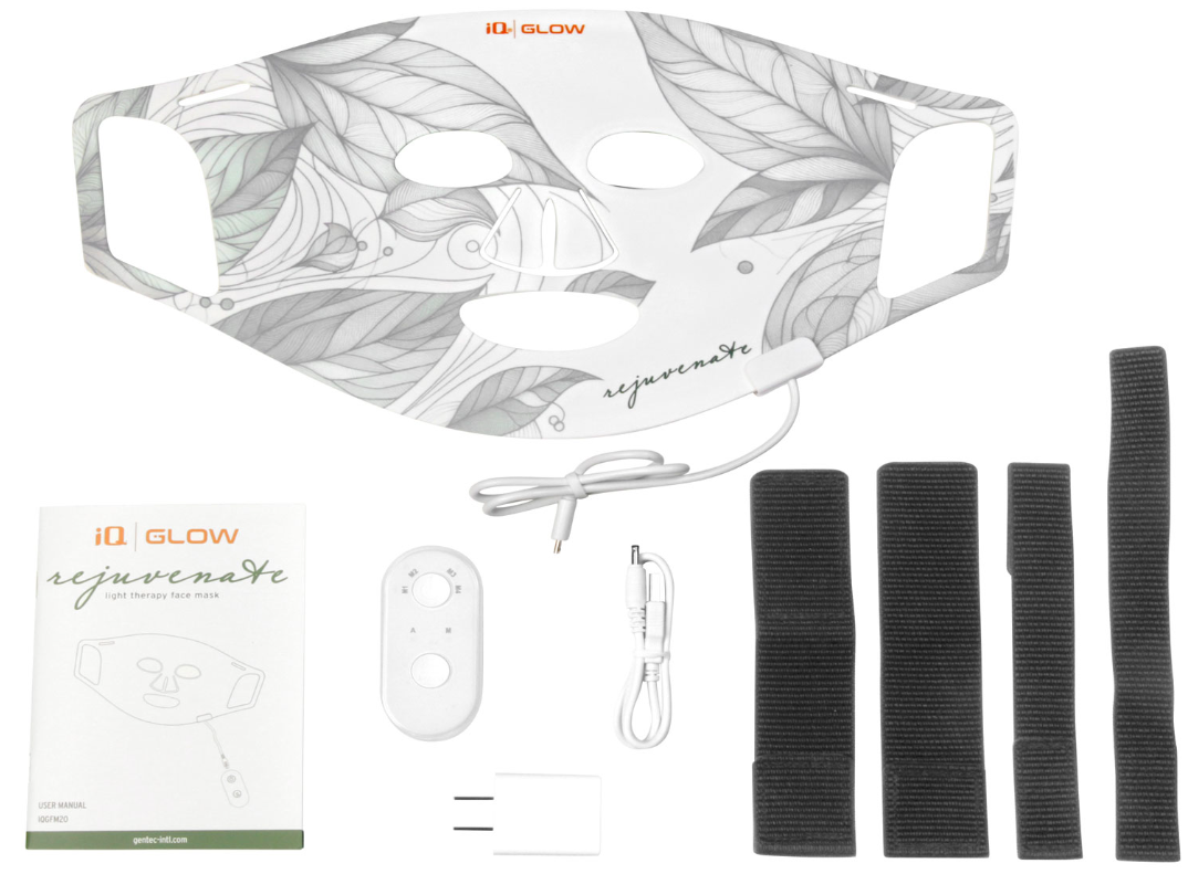 dans la boîte d'un appareil de soin de la peau : accessoires, guide et masque LED