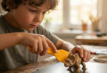 Image d'un enfant ayant utilisé une imprimante 3D pour faire un dinosaure.