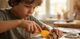 Image d'un enfant ayant utilisé une imprimante 3D pour faire un dinosaure.