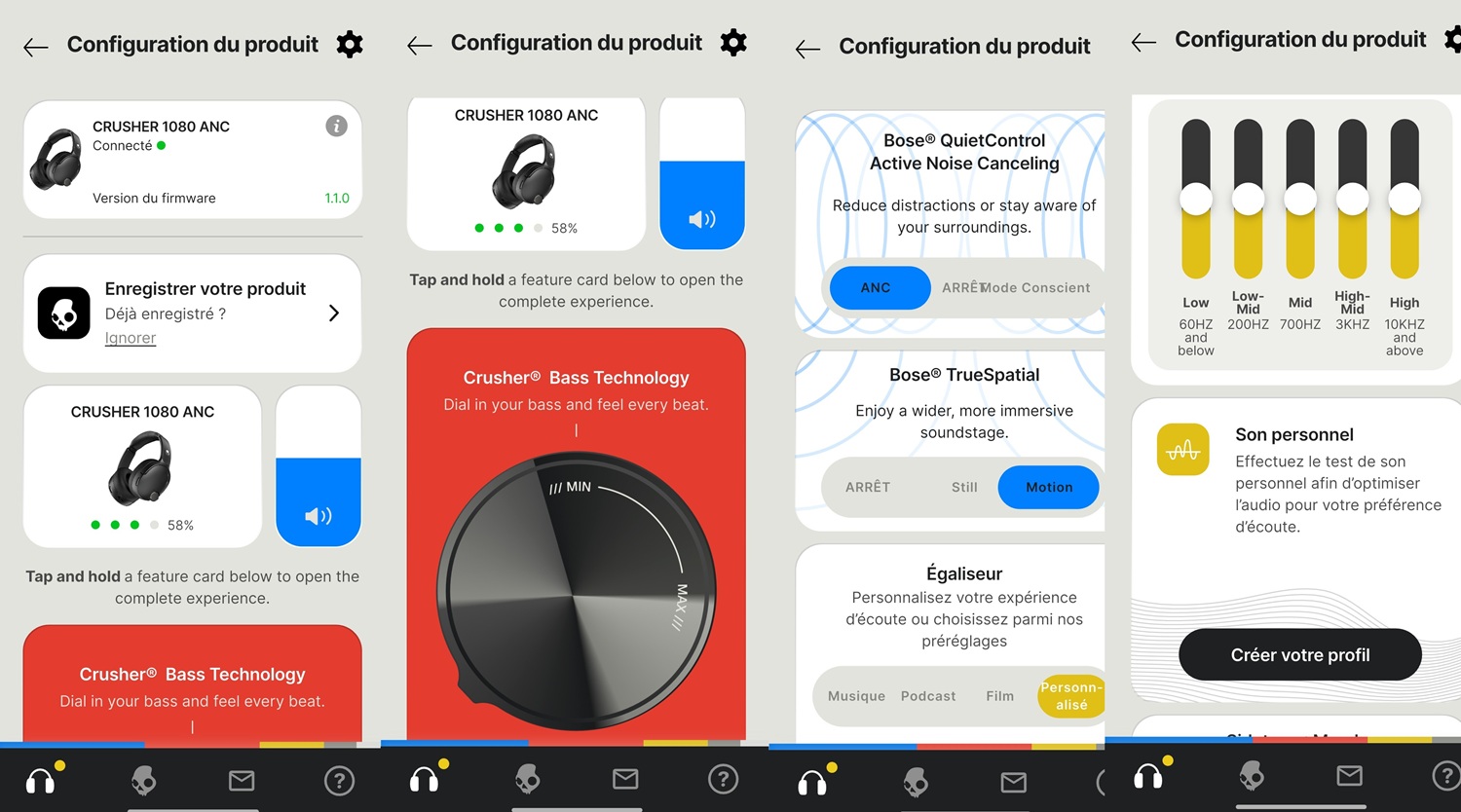 Réglages audio et personnalisation du Skullcandy Crusher 1080 ANC dans l'application Skullcandy