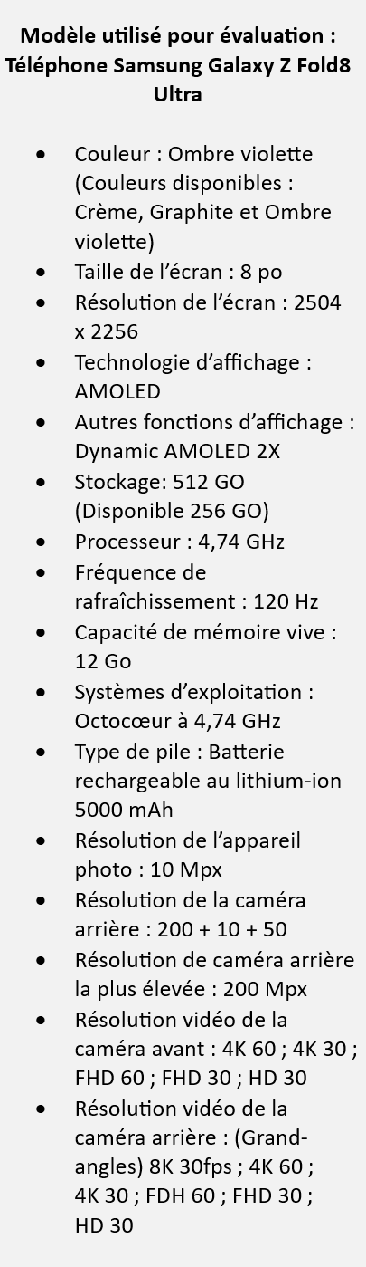 spécifications techniques Samsung Galaxy Fold8 Ultra