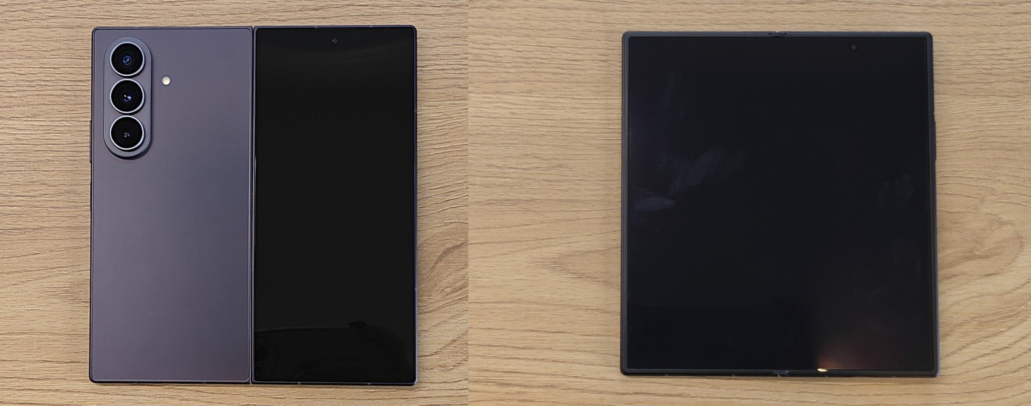 le téléphone pliable Samsung Galaxy Fold8 Ultra plié et déplié côte à côte