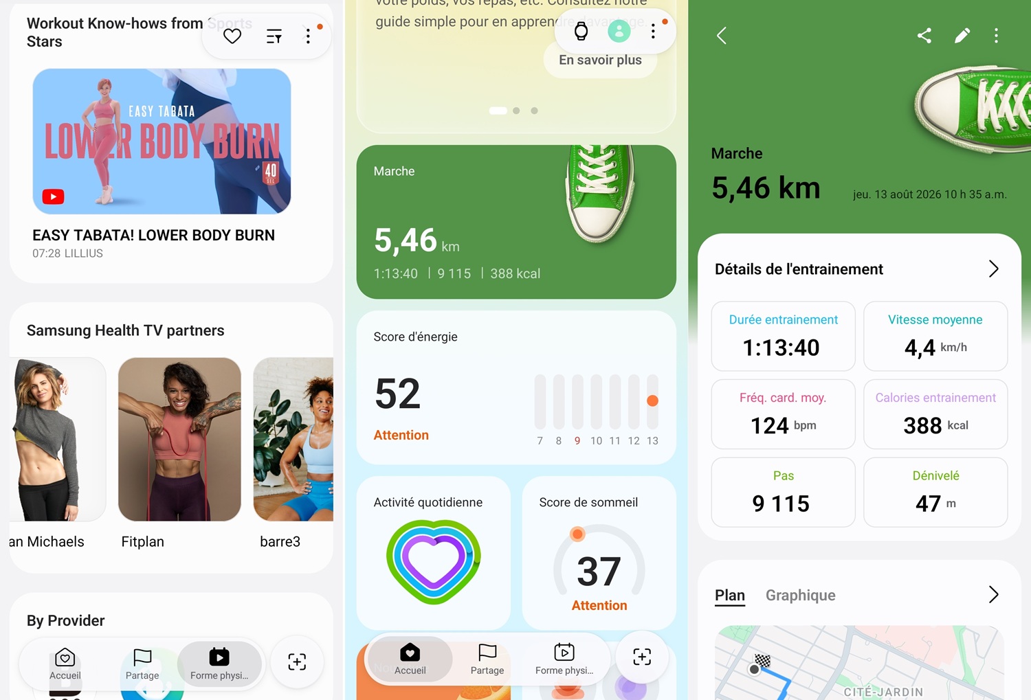 Données de suivi de la santé et des entraînements dans Samsung Health